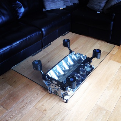 engine coffee table, v8 engine coffee table, v12 engine coffee table, engine block table